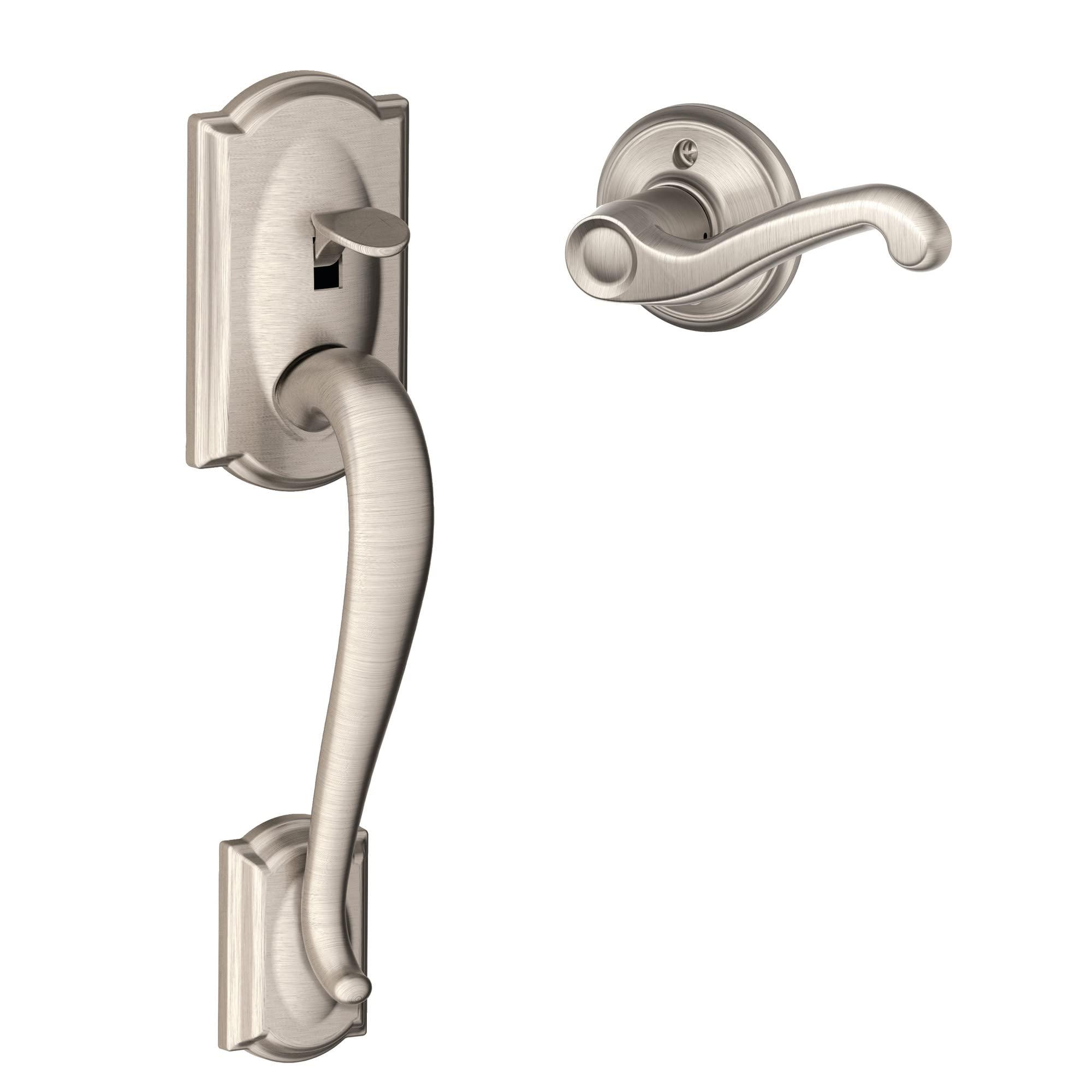 SCHLAGE Schlage FE285 CAM 619 FLA RH Camelot Front Entry Handleset with Right-Handed Flair Lever, Lower Half Grip, Satin Nickel