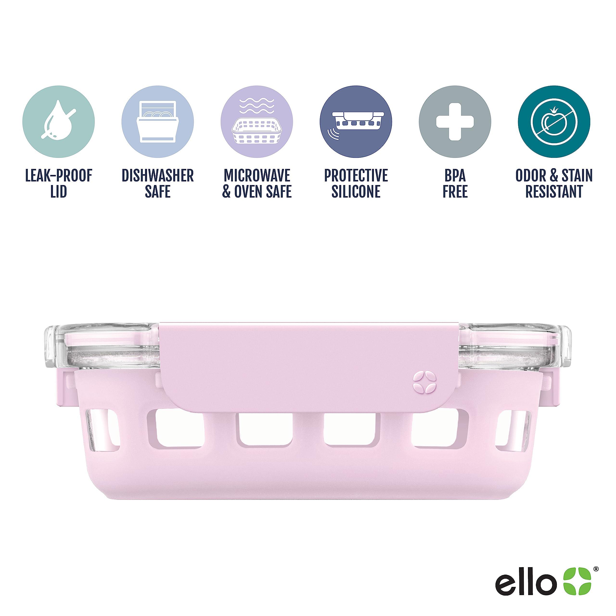 Ello Ello Duraglass Meal Prep Container, 1.75 cup- Glass Food Storage Container with Silicone Sleeve and Airtight BPA-Free Plastic Lid, Dishwasher, Microwave, and Freezer Safe, Cashmere Pink