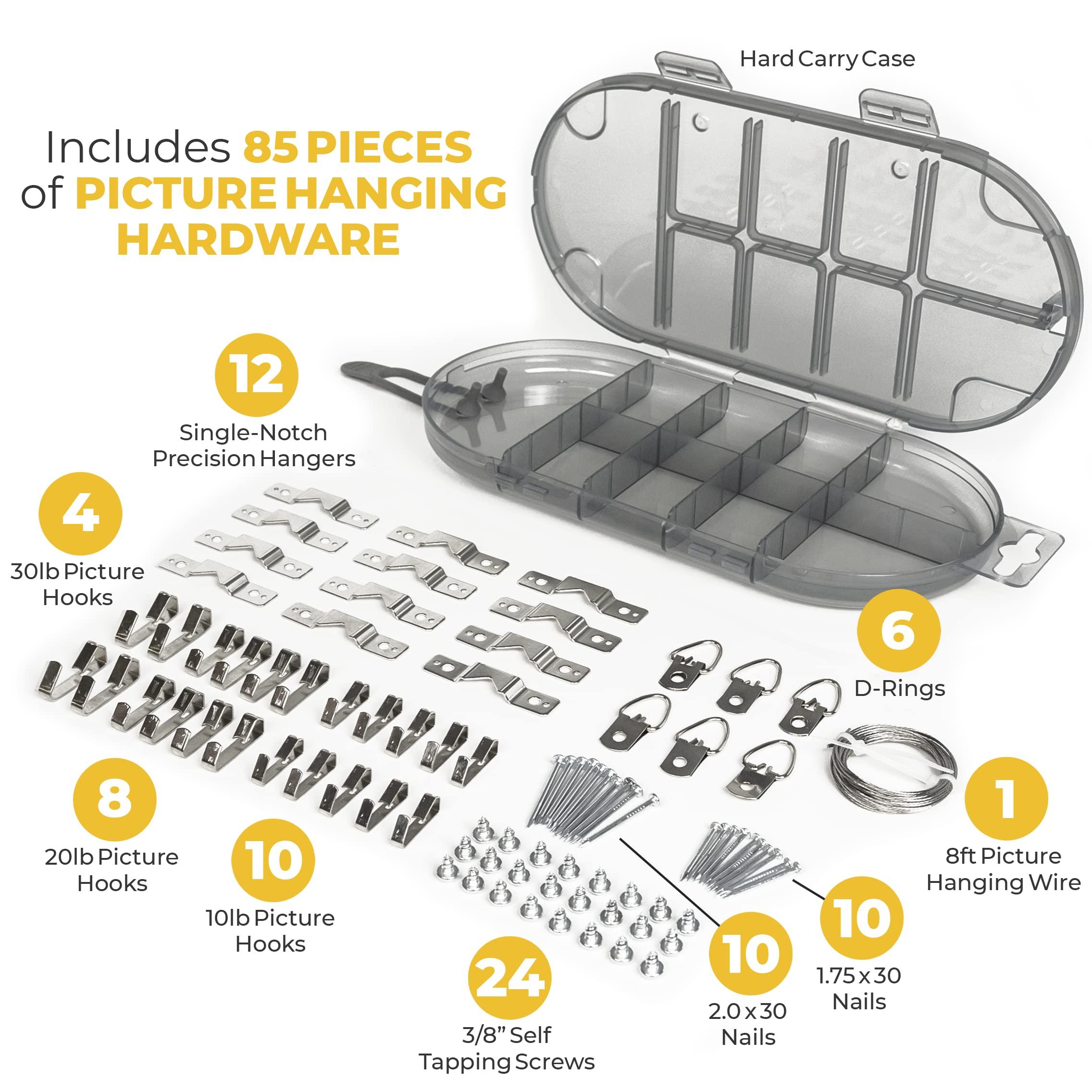 Go Hang It! Go Hang It! Pro, All-in-One Picture Hanging Kit - Picture Leveling and Hanging Tool - Hang Sawtooth/Wire Hangers - Wall Hanging Kit and Level Tool - Hardware Case with 85-Piece Hanging Essentials