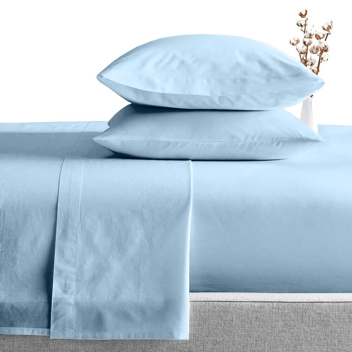 ACS Bedding 1500 Thread Count 100% Heavy Egyptian Cotton 4-Piece Bed Sheet Set Fits Mattresses Upto 10-12 Deep Pocket (King Size, Light Blue Color) Solid Pattern