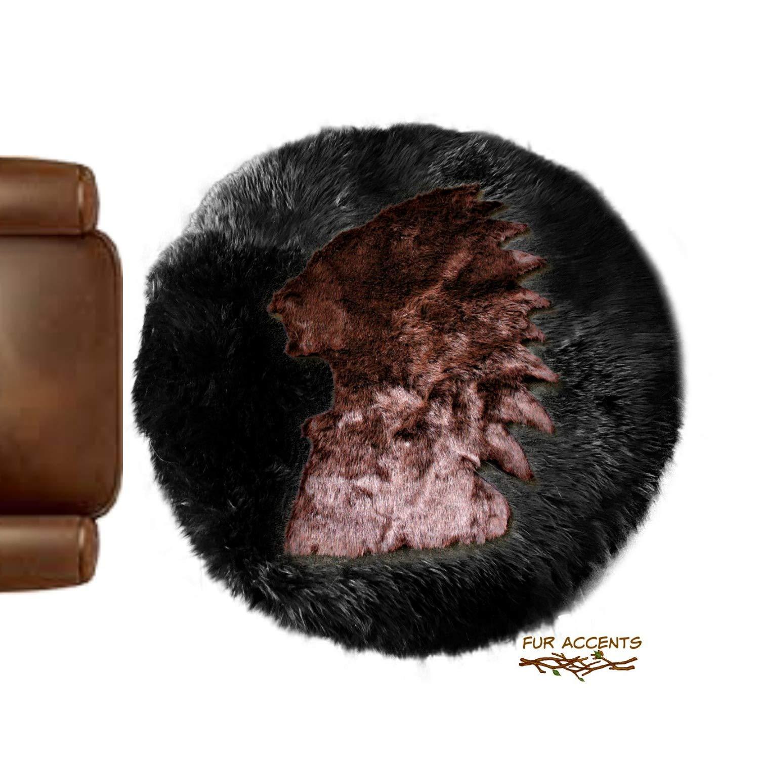 Fur Accents Indian Head Faux Fur Shag Area Rug Sheepskin Bear Skin Rug Fur Accents Art Rug Carpet (8' Round, Brown on Tan)