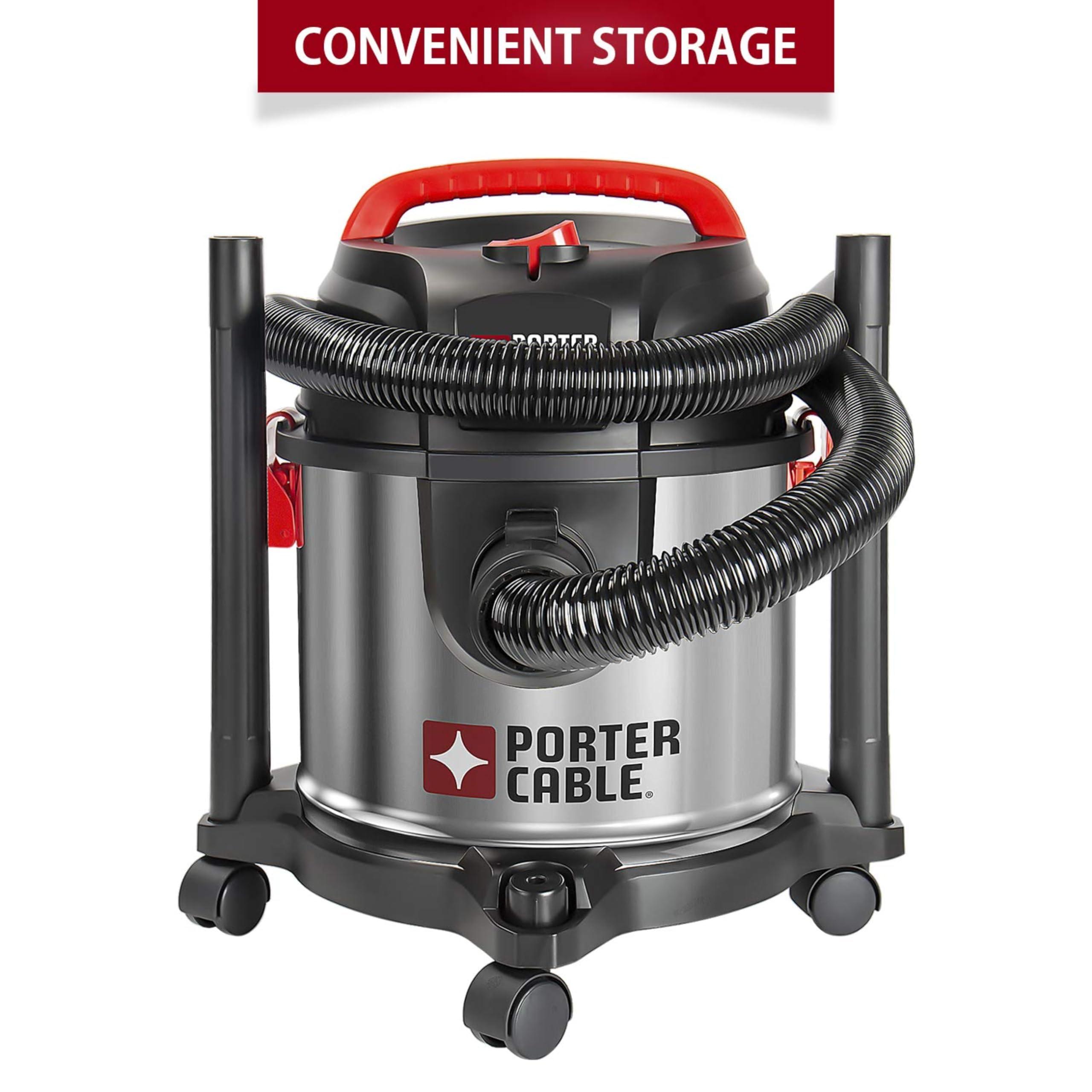 PORTER-CABLE PORTER-CABLE PCX18301-4B 4 Gallon 4 HP Wet/Dry Vacuum, Stainless Steel Light Weight Portable Shop Vacuum, 3 in 1 Function with Attachments