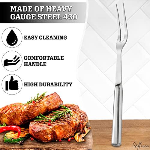 Guffman Browne Two Pronged Fork Tine Elite - 11 Inch Kitchen Forks Carving Fork for Meat Stainless Steel Kitchen Utensils Meat Fork Carving - Silver Heavy Duty Serving Fork Carving Set Meat Forks for Kitchen