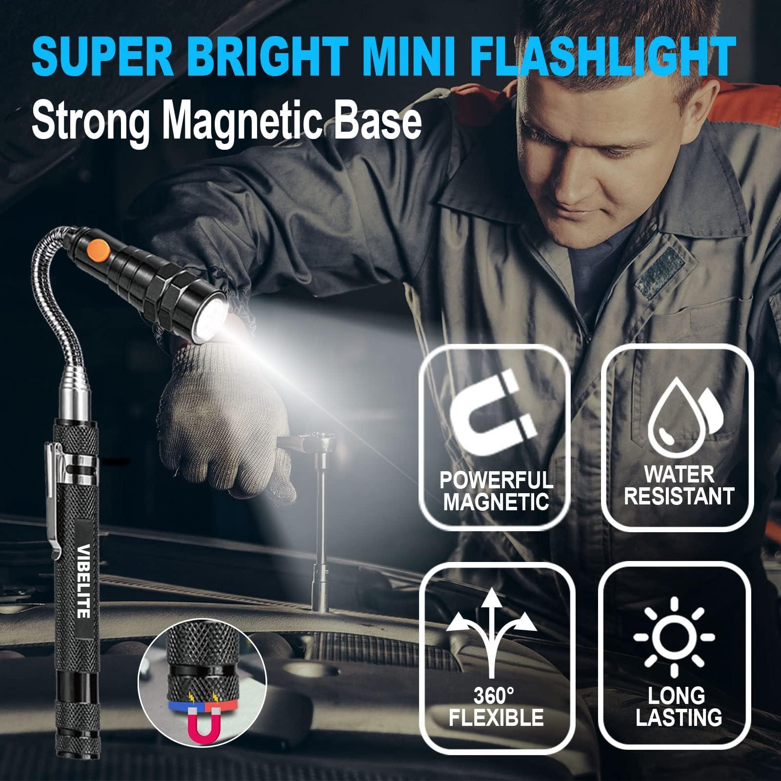 VIBELITE VIBELITE Extendable Magnetic Flashlight with Telescoping Magnet Pickup Tool-Cool Gadget Valentines Day Gifts for Him, Husband, Men, Dad, Father, Mechanic,Tech, Handyman, Boyfriend, Women, Black