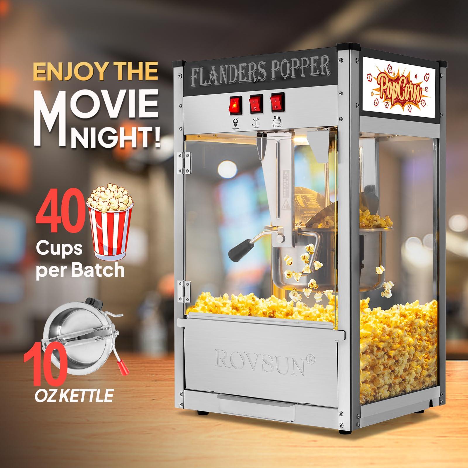 ROVSUN ROVSUN Popcorn Machine with 10 Ounce Kettle Makes Up to 4 Gallons, Countertop Popcorn Maker Commercial Popcorn Machine w/Stainless Steel Scoop, Oil Spoon & 3 Popcorn Cups, Black