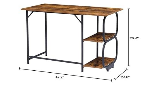 Annivia Anivia Writing Computer Home Office Desk with 2 Storage Shelves on Left or Right Side, Industrial Simple Style Wood Table Metal PC Laptop Notebook, 47\", Rustic Brown + Black Frame