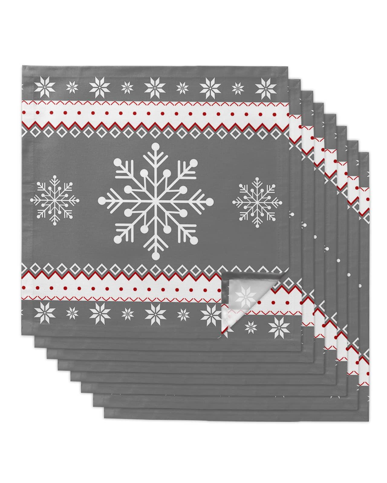 Carosoffe Christmas Cloth Napkins Set of 8, Winter White Snowflake Gray Merry Christmas Dinner Napkins Cloth Washable, Cocktail Napkins Reusable for Wedding, Party, Birthday (20\"x20\")