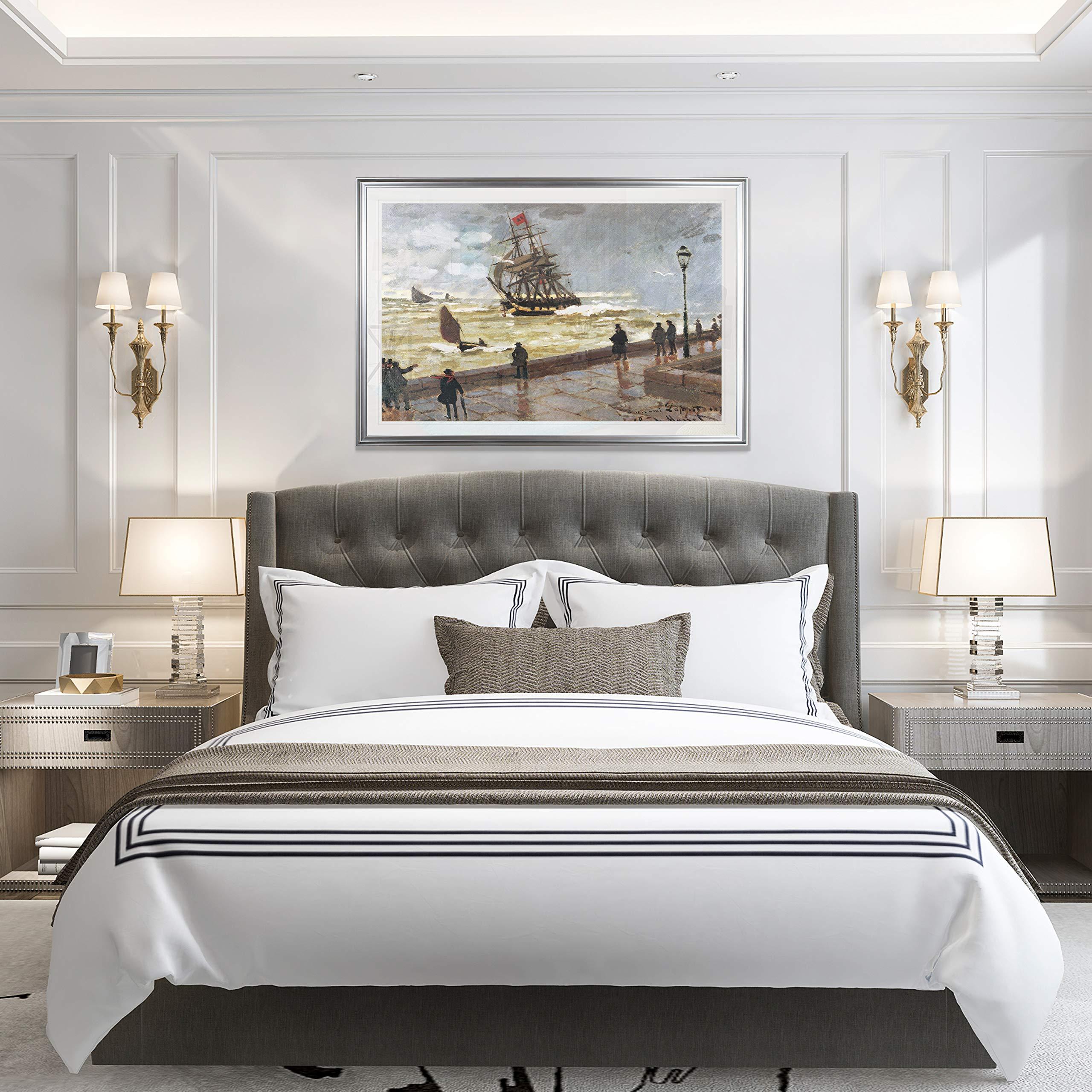 Monet Wall Art Collection Monet Wall Art Collection Jetty of le Havre in Bad Weather Fine Giclee Prints Wall Art in Premium Quality Ready to Hang, 24X34 Framed, Silver Frame