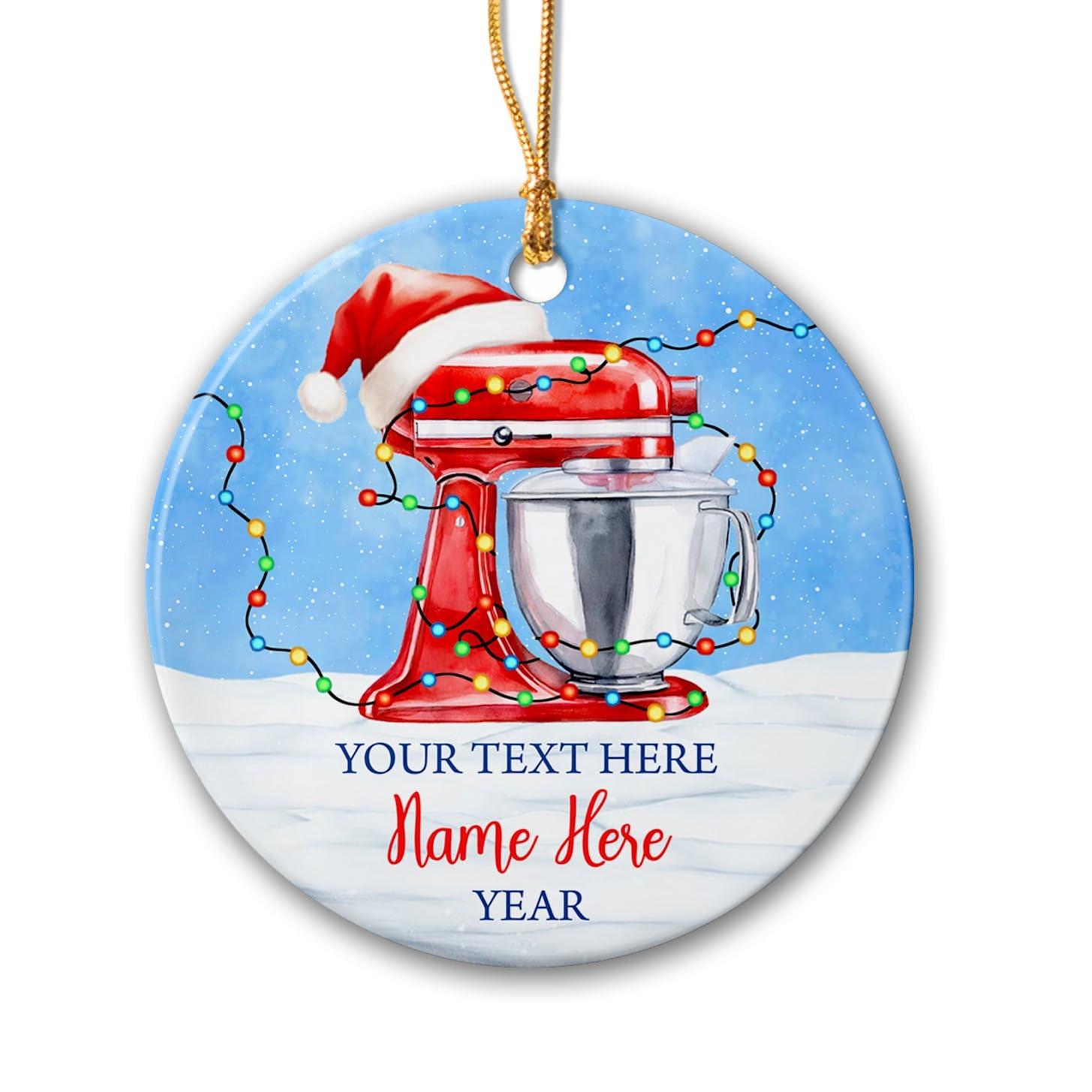 Mazoli Personalized Baking Mixer Lights Christmas Ornaments, Baker Baking Ceramic Ornament, Baker Ornament Gift for Baking Lovers, Customized Name Text & Year Christmas Tree Hanging, Gift for Mom Grandma