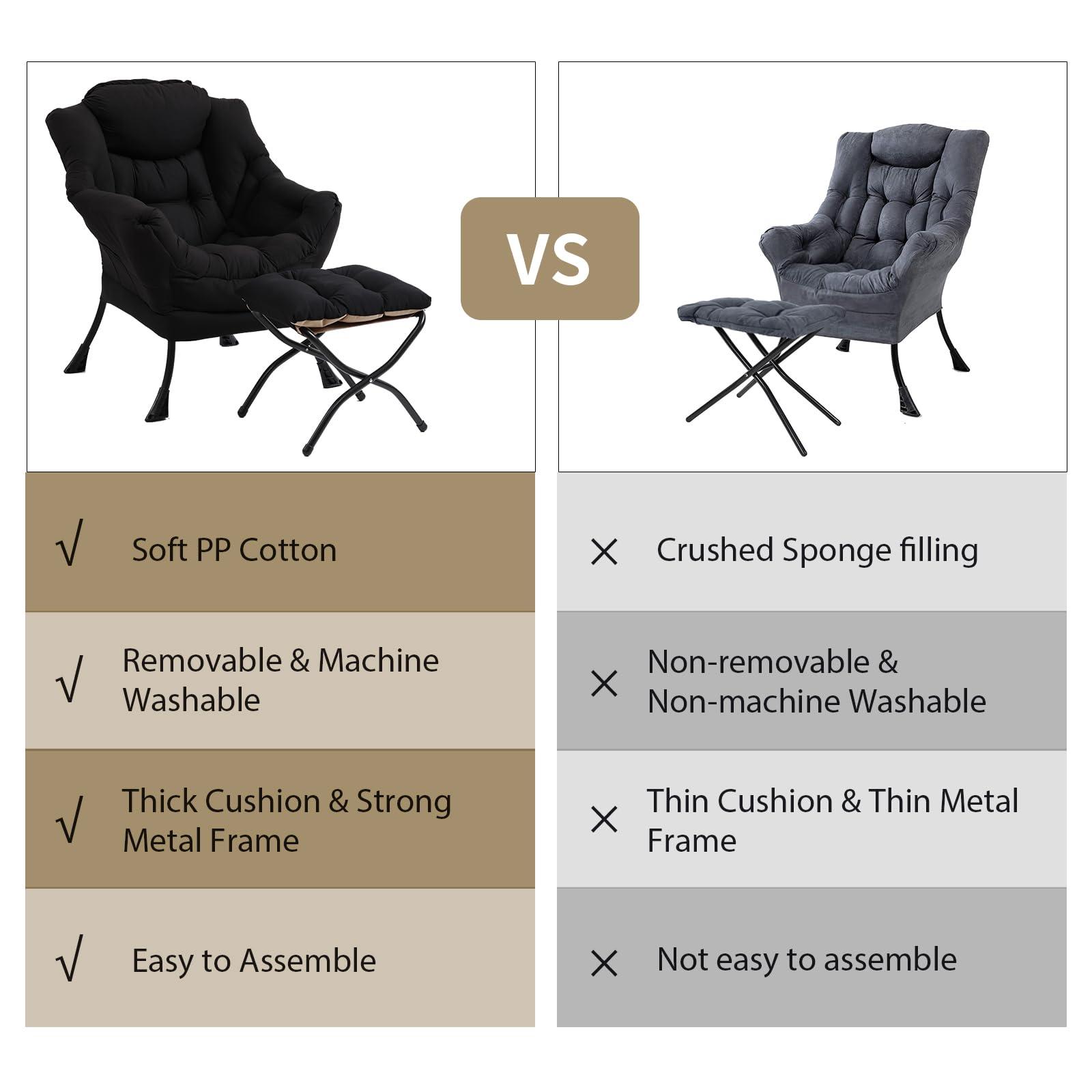 Furlide Furlide Lazy Chair with Ottoman, Modern Chair with Folding Footrest, Lounge Accent Chair, Comfortable Reading Chair (Black)