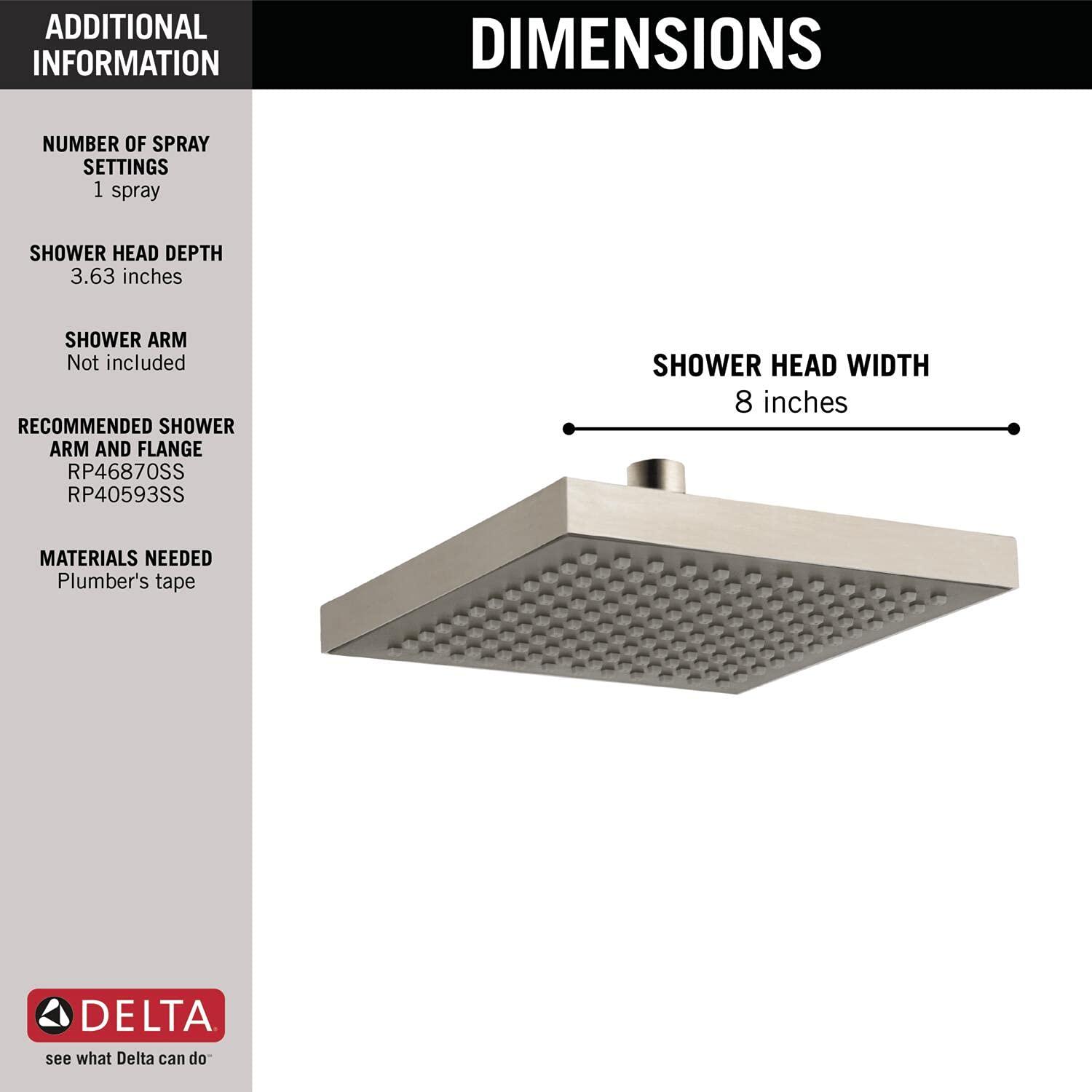 DELTA FAUCET DELTA RP50841SS Universal Components Raincan Single-Setting Touch-Clean Shower Head, 2.5 GPM Water Flow, Stainless