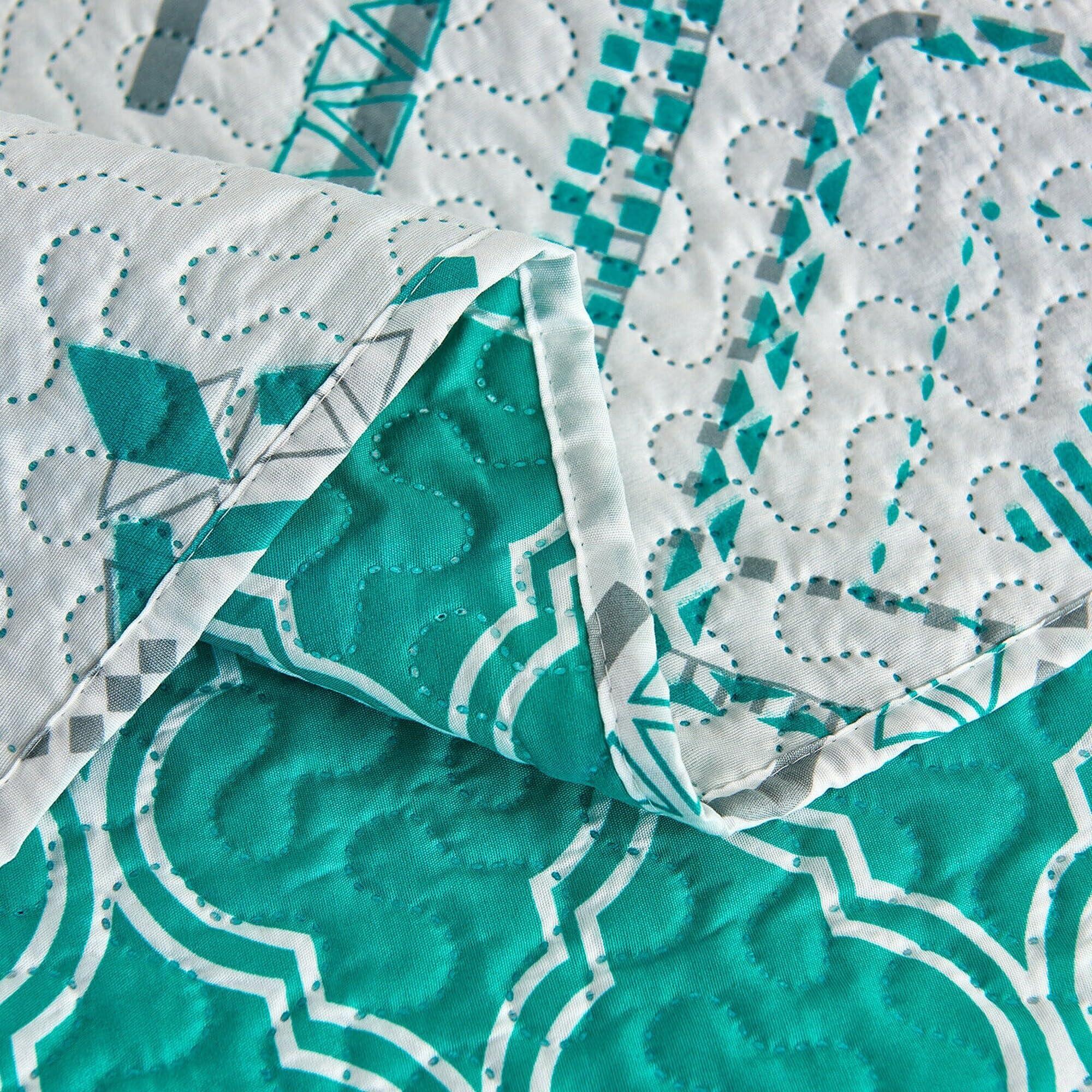 Overstock Overstock 3 Piece Microfiber King Quilt Plaid Patchwork Bedding Set Turquoise