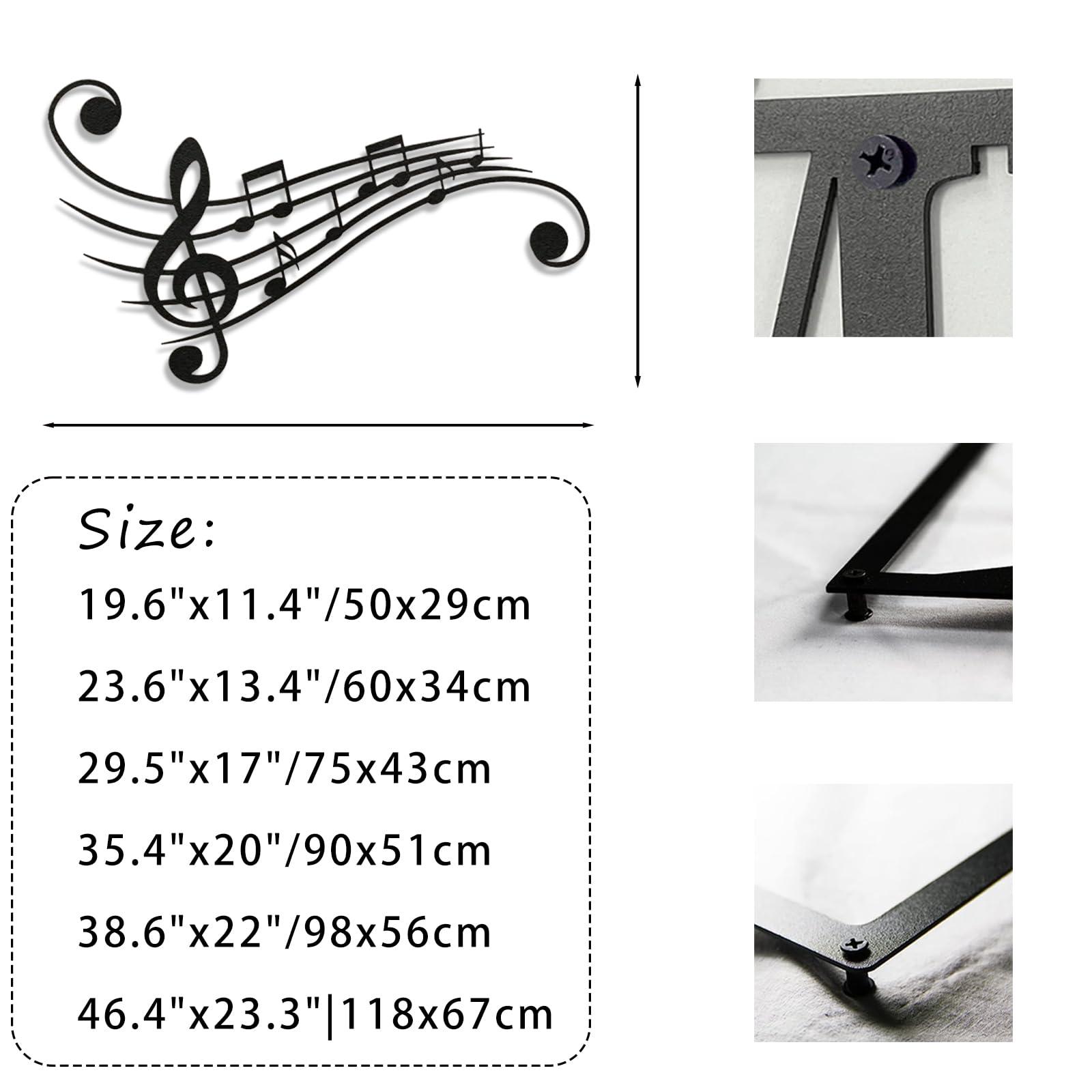 fayholy fayholy Music Notes Metal Wall Art, Metal Treble Clef Design Wall Decor, Music Lover Gift, Conservatoire Decoration, Housewarming Gift, Wall Hanging, Office Wall Decor (Black, 29.5"x17"/75x43cm)