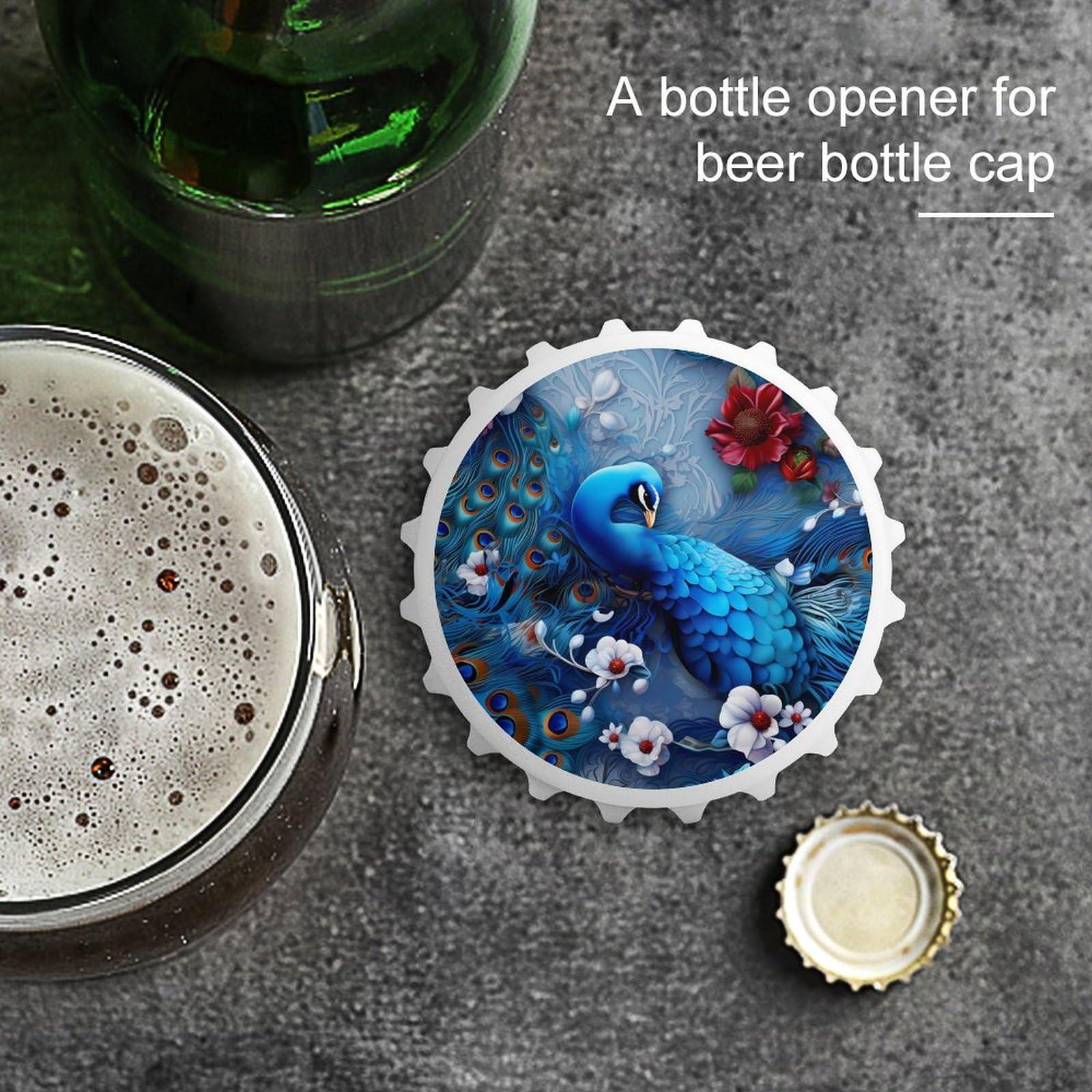 XKAWPC Peacock Flowers Magnetic Bottle Opener Funny Beer Opener Fridge Sticker for Refrigerator White-Style