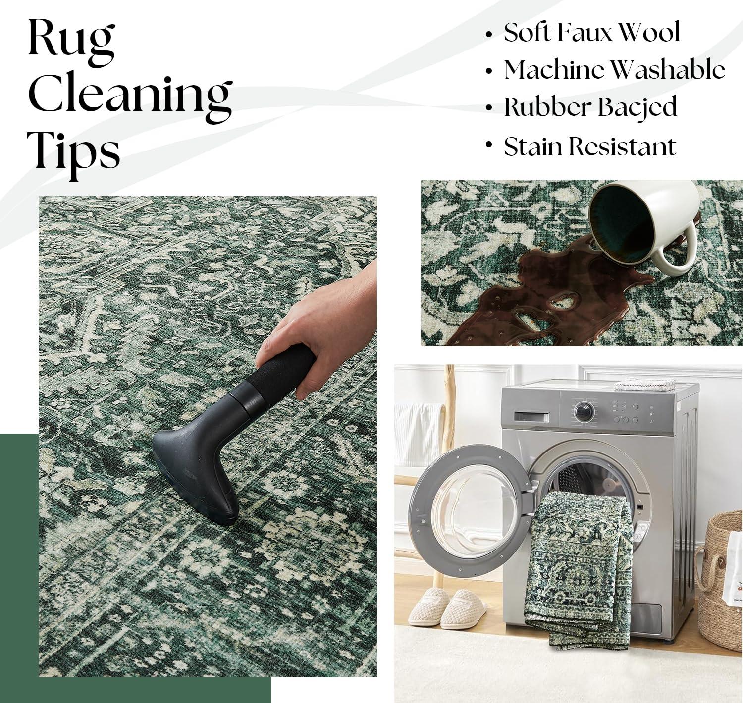 BILEEHOME BILEEHOME Boho Washable Rug Green Rugs for Living Room Rug 6x9 Dark Academia Emerald Green Rug Oriental Area Rug Forest Hunter Green Rug