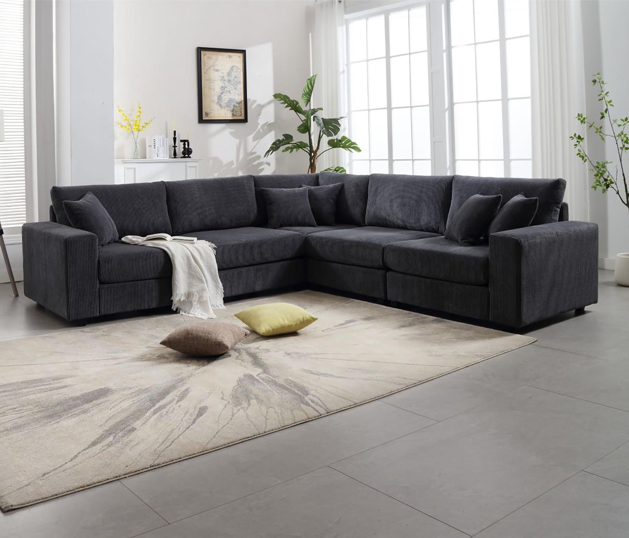 SCANORDIC SCANORDIC 117.2\" Modular Sectional Sofa, Modern Large L-Shape Modular Sectional Sofa with Chaise, Modular Sectional Couch for Living Room, Apartment, Studio, Office, Dark Grey