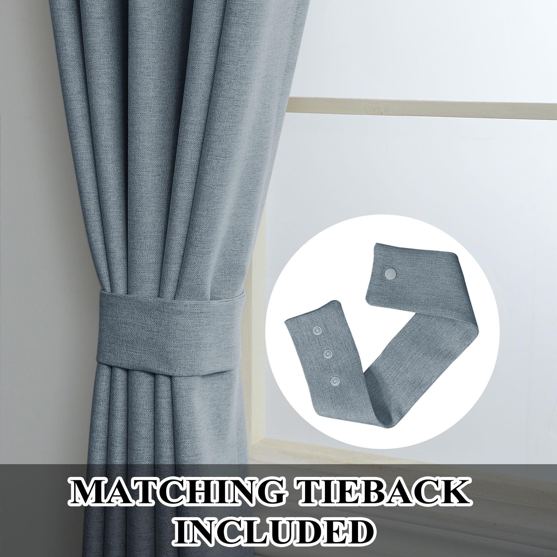 Fcosie Fcoise Pinch Pleat Curtains for Traverse Rod, 216 Inches Extra Long Drapes, Linen Look Blackout Curtains, Tall Ceiling to Floor Curtains, Extra Tall Curtains 18ft, Grey Blue (50" W x 216" L, 1 PC)