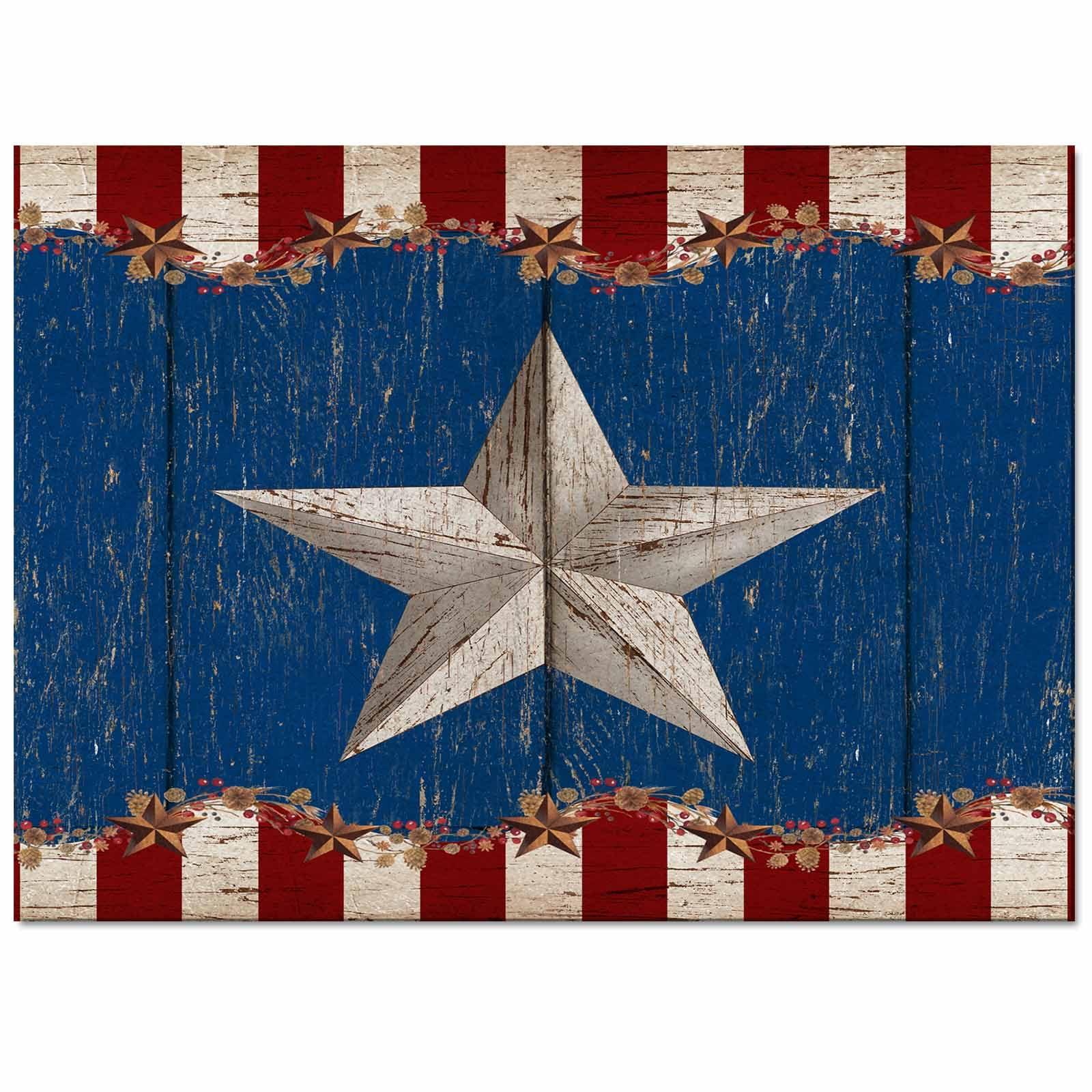 PIEPLE Rustic Stars Country Large Rectangular Area Rugs 3' x 5' Living Room, Durable Non Slip Rug Carpet Floor Mat for Bedroom Bedside Outdoor Red Blue Berry Farmhouse Wood