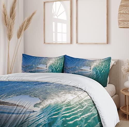 Ambesonne Ambesonne Wave Duvet Cover Set, Inside Hollow Crashing Morning Waves Water Details Energetic Summer Surf Image, Decorative 2 Piece Bedding Set with 1 Pillow Sham, Twin Size, Blue Teal