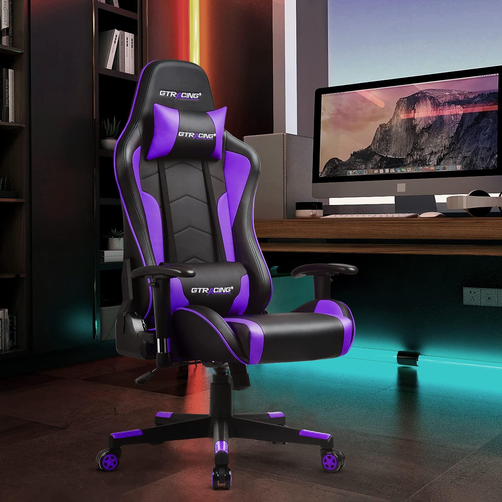 GTRACING GTRACING Gaming Chair with Bluetooth Speakers Music Video Game Chair Audio Ergonomic Design Heavy Duty Office Computer Desk Chair GT890M Purple