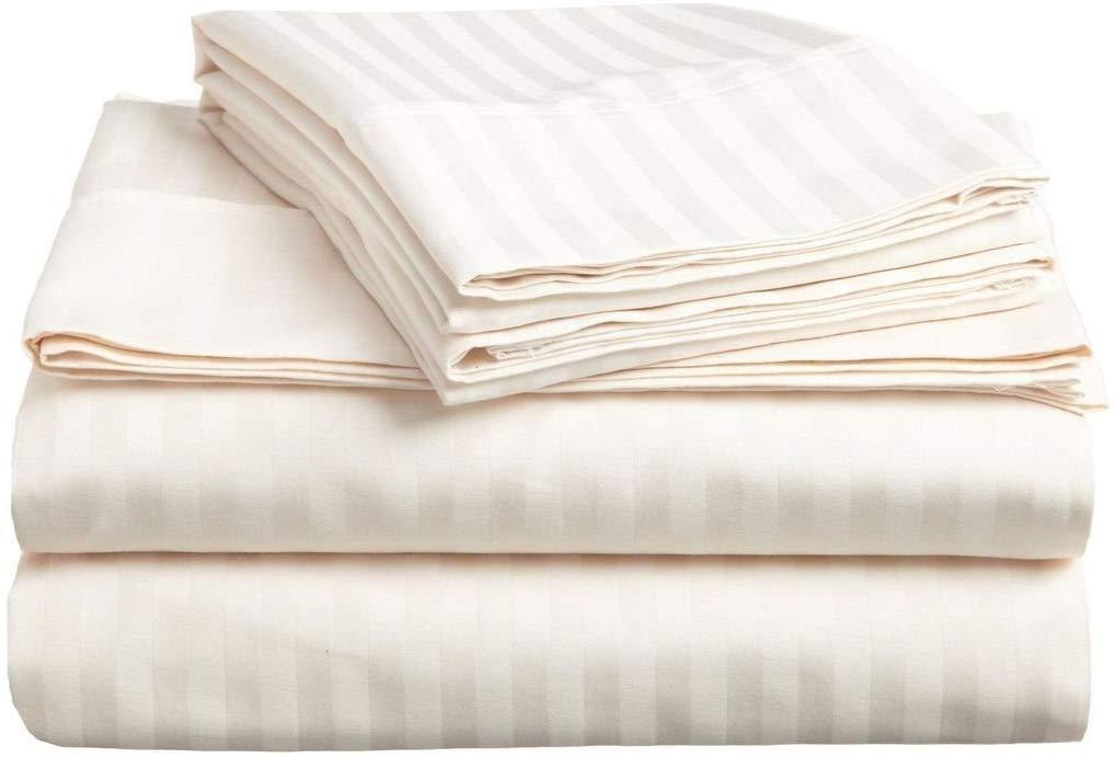 Destiny Collection Destiny Collection 1800 Thread Count Luxurious Heavy Egyptian Cotton 4-PCs Sheet Set Fits Mattress 10-12\'\' Deep Pocket (King Size Sheets for Bed (Stripe, Ivory)