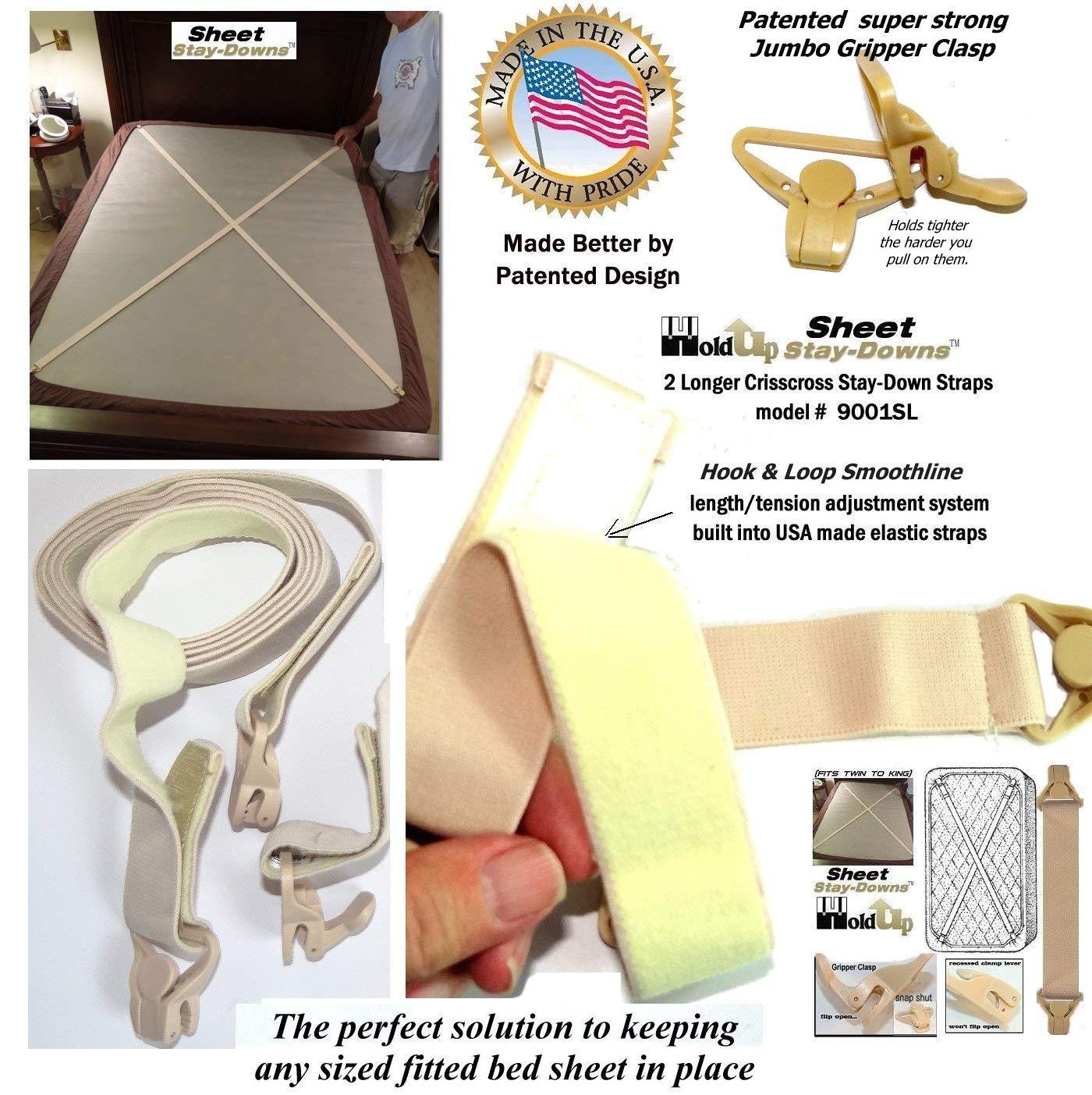 Hold-Up Suspender Co. Hold-Up Brand Crisscross Fitted Sheet Strap Stay-Downs with US Patented Gripper Clasps