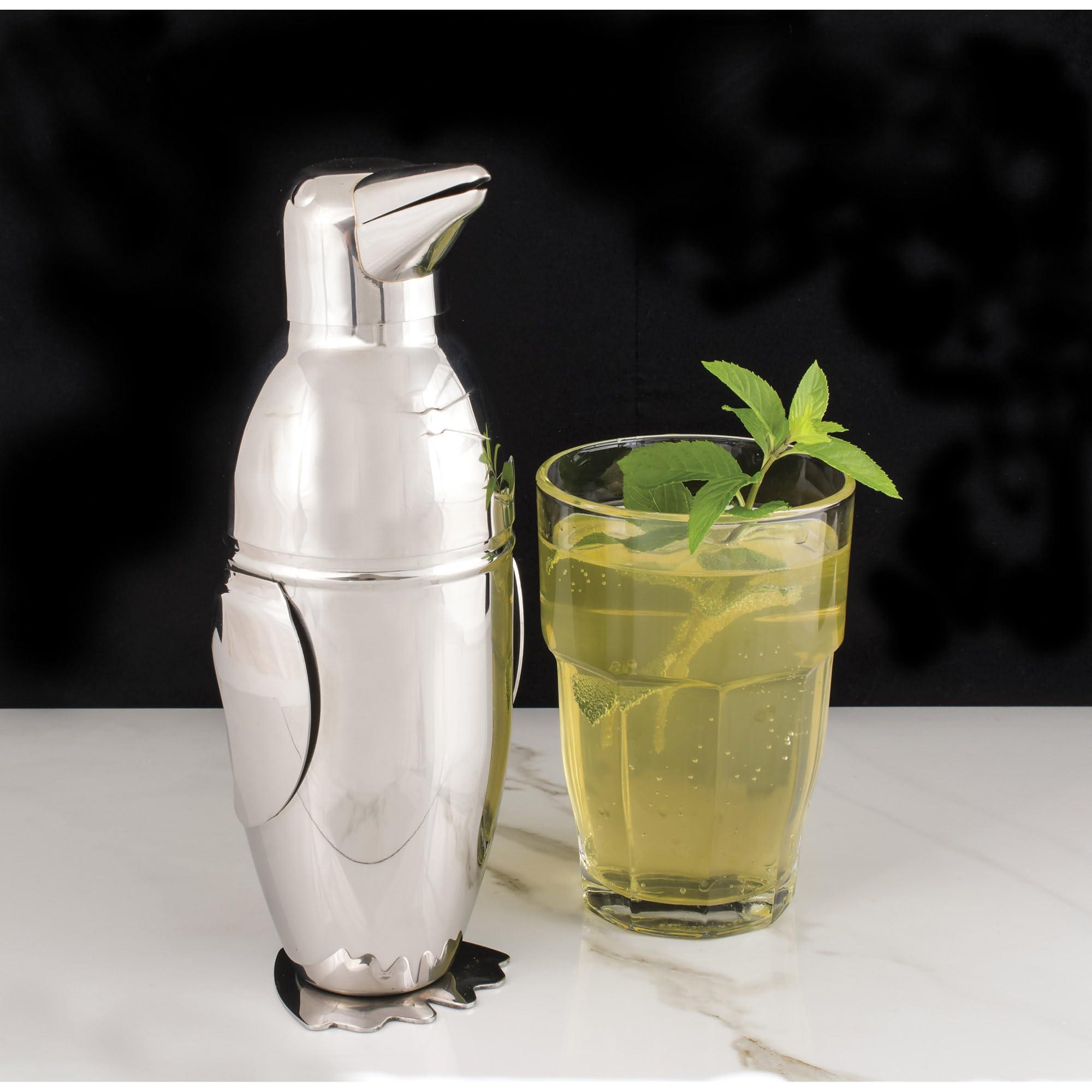 HIC Kitchen HIC Bar Penguin Cocktail Shaker, 18/8 Stainless Steel, Mirror Finish, 3-Piece Set, Holds 18-Ounces