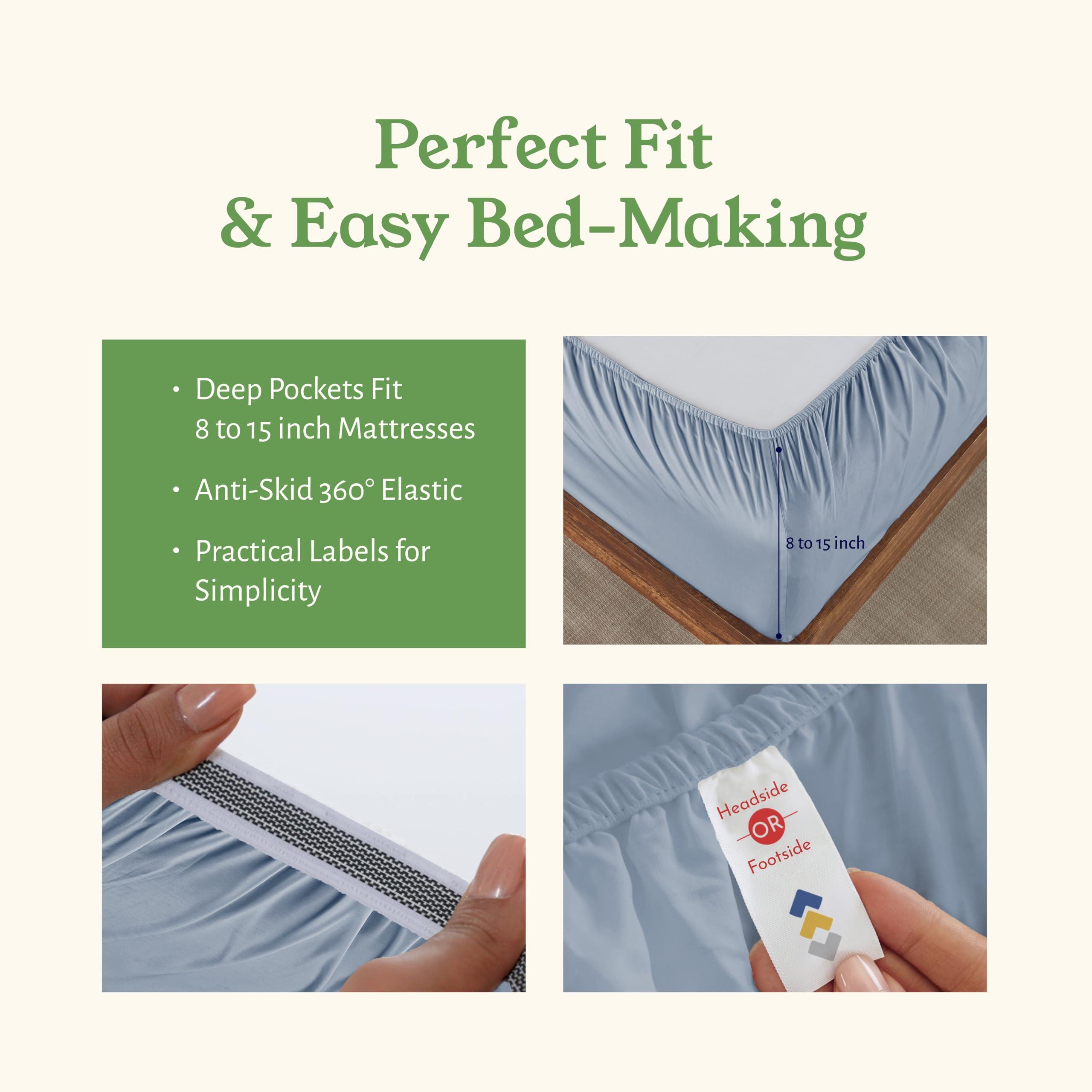 California Design Den California Design Den 100% Organic Cotton King Size Sheet Set, Percale Sheets, Deep Pocket King Sheets, GOTS Certified Luxury Sheets, King Size Cotton Bed Sheets, Blue Hydrangea Sheets