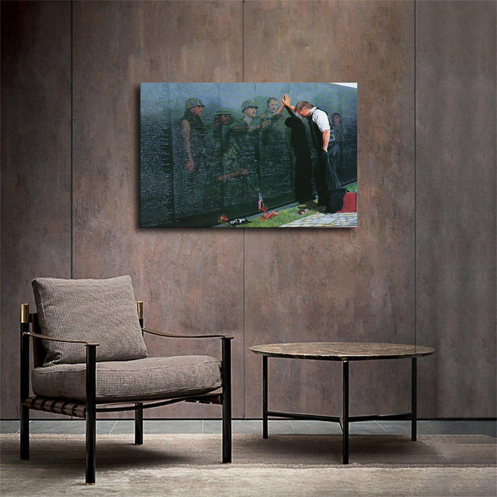 DouKi Reflections Pictures Military Vietnam Veterans Memorial Canvas Poster Modern Aesthetic Picture Wall Art Home Office Decoration Painting Holiday Gift (Framed,2030inch)