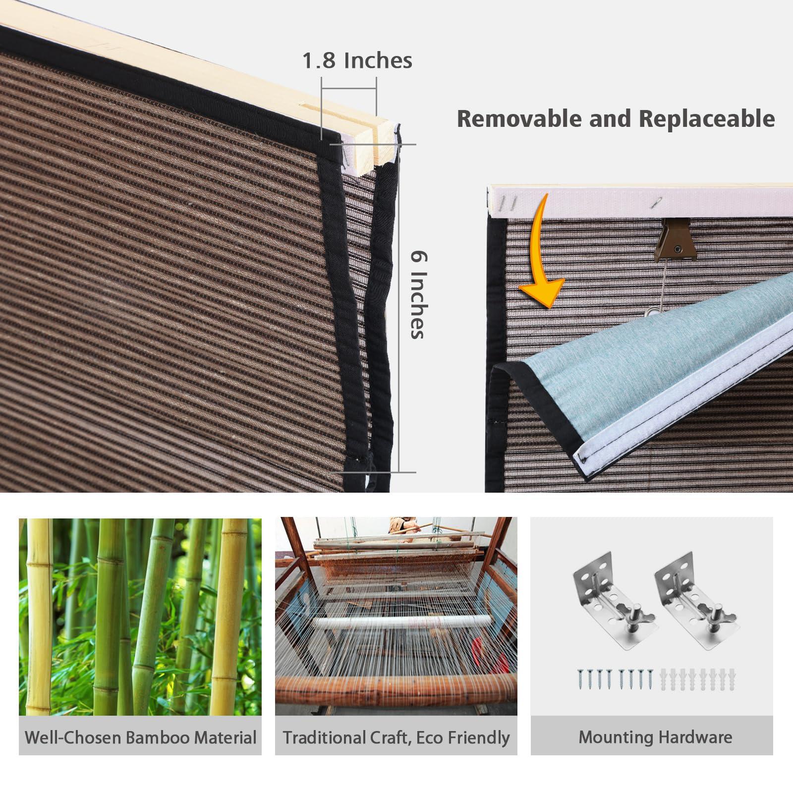 Artdix Artdix Bamboo Roman Shades, Jute Dark Brown Cordless Custom Blackout Woven Wood Shades, Edge Binding Bamboo Window Shades for Indoor Windows