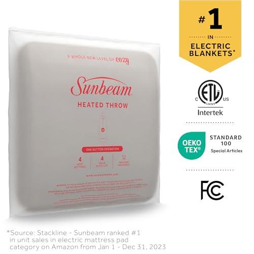 Sunbeam Sunbeam Electric Throw Royal Luxe Microplush Heated Blanket, 4 Heat Settings, 4-Hour Auto Shut-Off, Fast Heating, Warm and Cozy, Peyote Color, 50\" x 60\"