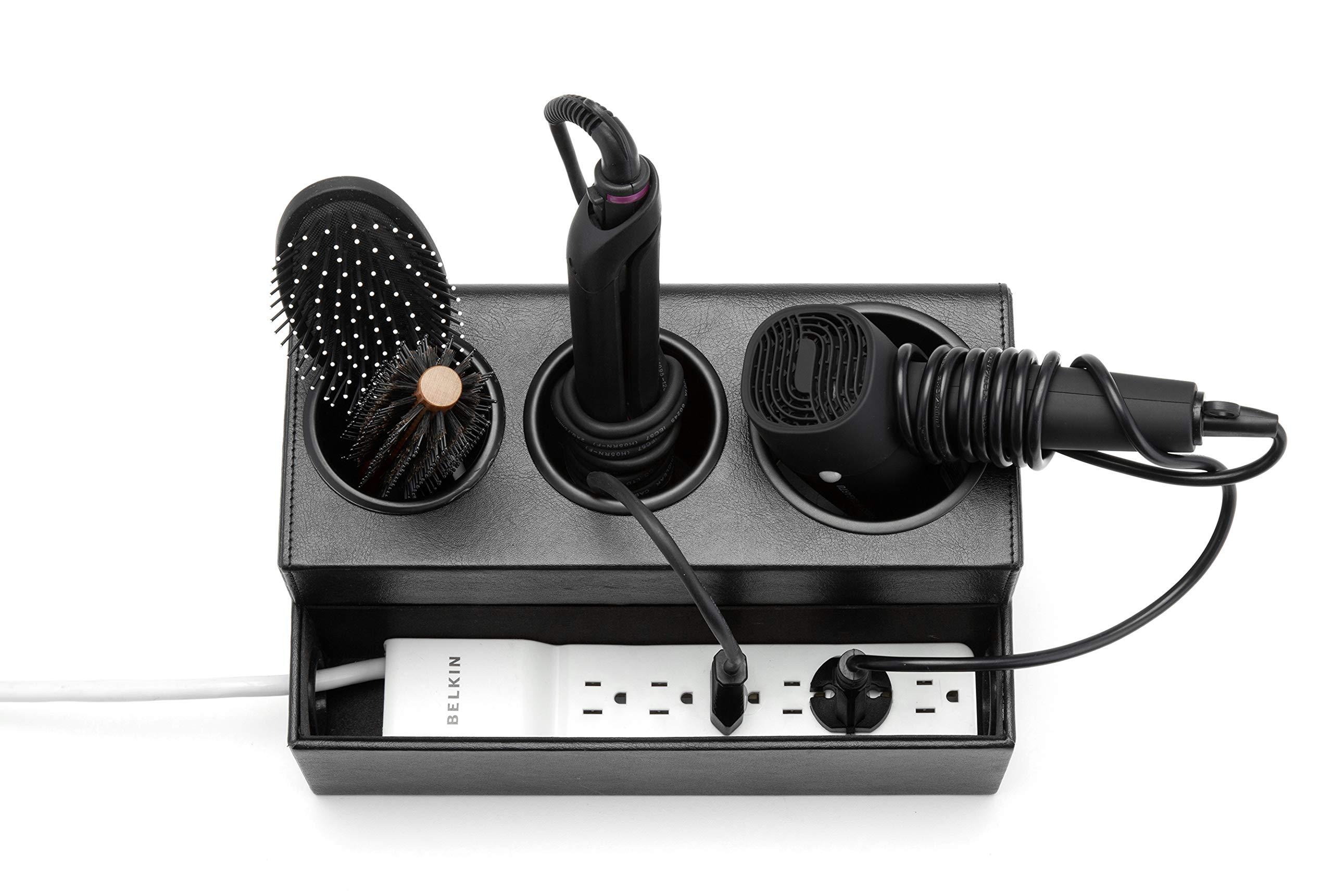 J JACKCUBE DESIGN Hair Dryer Holder Hair Tool and Styling Organizer, Bathroom Countertop Blow Dryer Organizer, Vanity Storage Stand for Accessories, Makeup, Toiletries (Black) MK154C