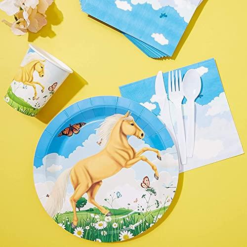 Juvale Horse Birthday Party Supplies, Paper Plates, Napkins, Cups, Cutlery (Serves 24, 144 Pieces)
