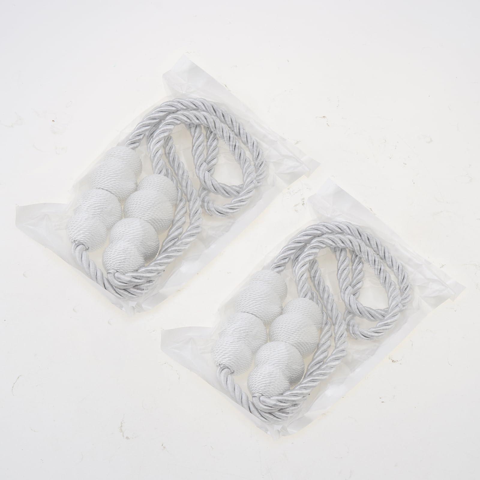 HOJLKLD HOJLKLD Magnetic Curtain Tiebacks 4 Pack Decorative Curtain Tie Backs Rope No Drill Magnetic Curtain Holders for Window Draperies (4, White)