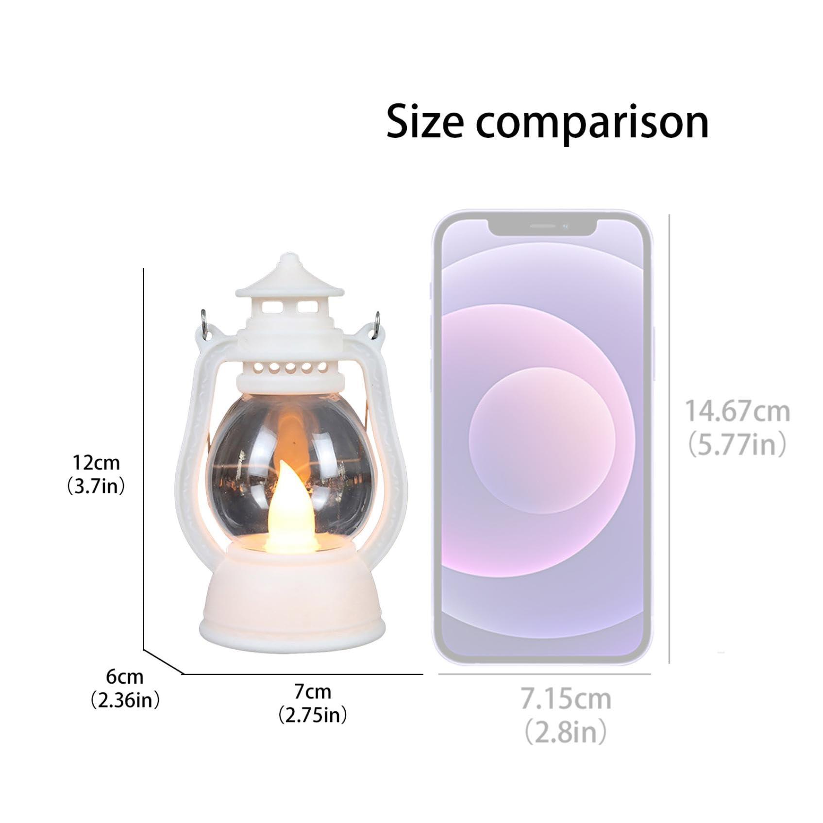 BLOWEST Vintage Lantern LED Decorative, Electric Portable Antique Oil Lamps, Flame Lantern Outdoor, Hanging Lantern Decor, Retro Rustic Glass Lantern, Battery Operated Lantern for Home, Yard, Camping (White)
