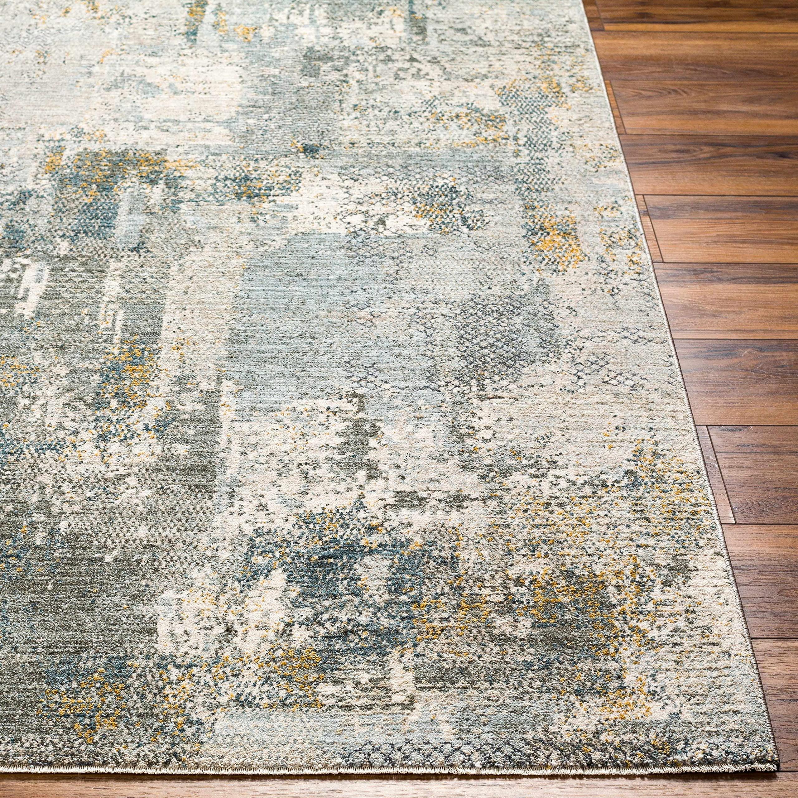 Hauteloom Hauteloom Elina Living Room, Bedroom Area Rug - Modern Abstract Boho Farmhouse - Contemporary Faded Distressed Carpet - Green, Gray, Brown - 5'3"-Round