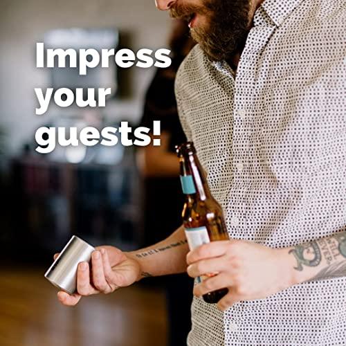 TaZa Pop-the-Top Beer Bottle Opener (Stainless): Automatic Bottle Cap Opener, Push Down Pop Off Bar Tool, Soda and Beer Cap Remover, Cool & Fun Gadget