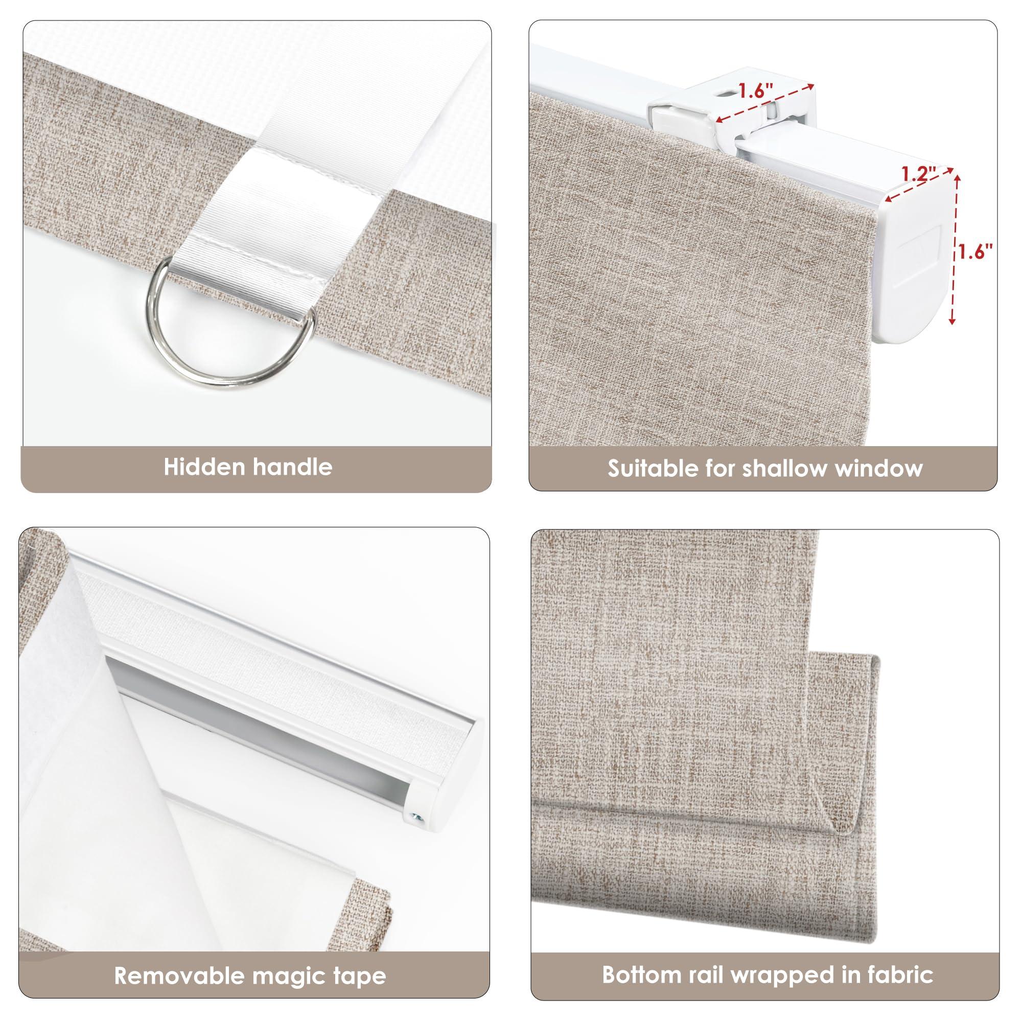 Blindzup Blindzup Cordless Roman Shades for Windows, Pull Down Linen Roman Blinds with Waterproof and Room Darkening Fabric for Living Room Dining Room Bathroom,Privacy Blackout Coffee, 29" W x 54" H