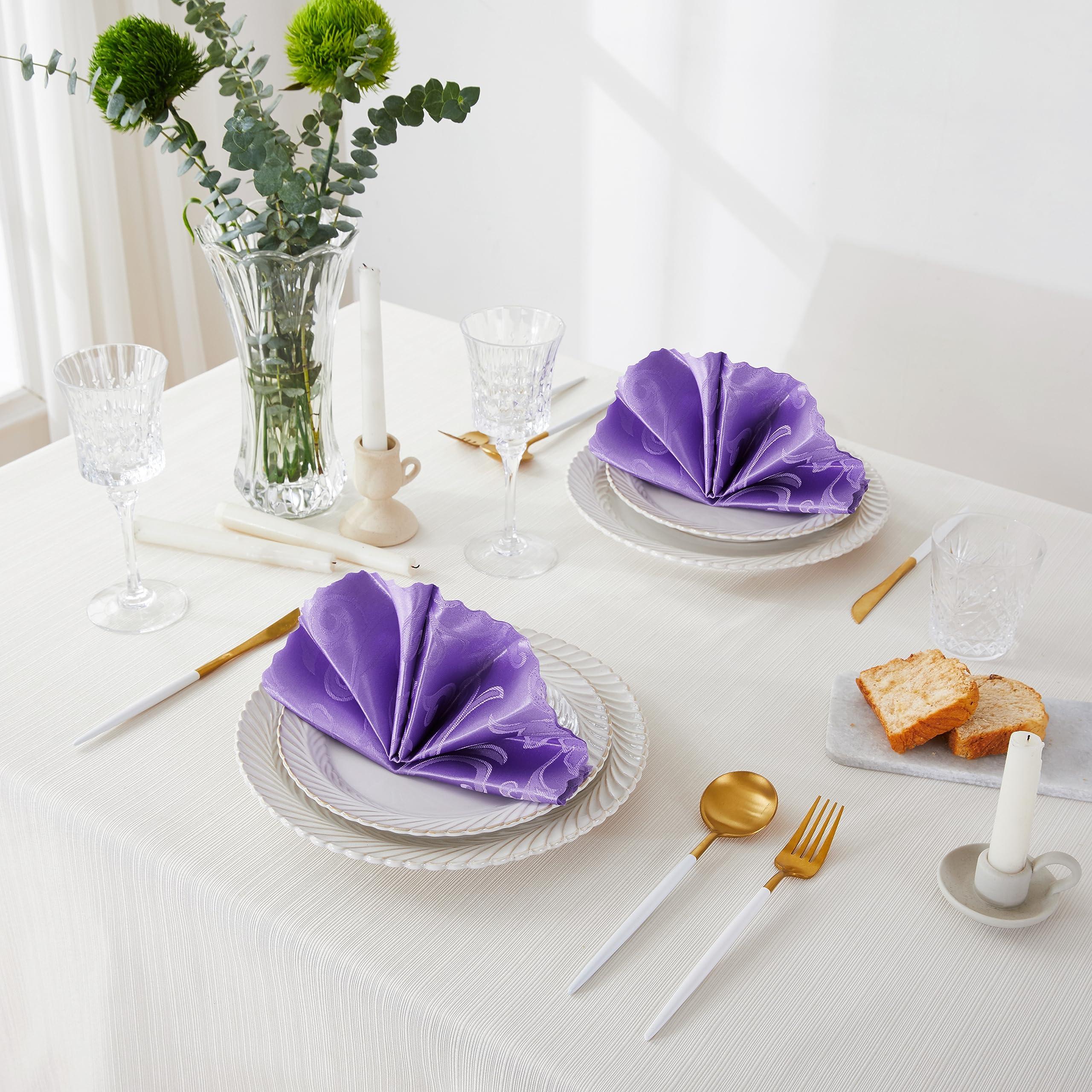 HommxJF HommxJF 12 Pieces Wave Scroll Damask Jacquard Satin Napkins Light Purple Cloth Napkins 17 x 17 inch,Water Resistant Spillproof Dinner Napkins for Restaurant Weddings Party Dinner Decoration