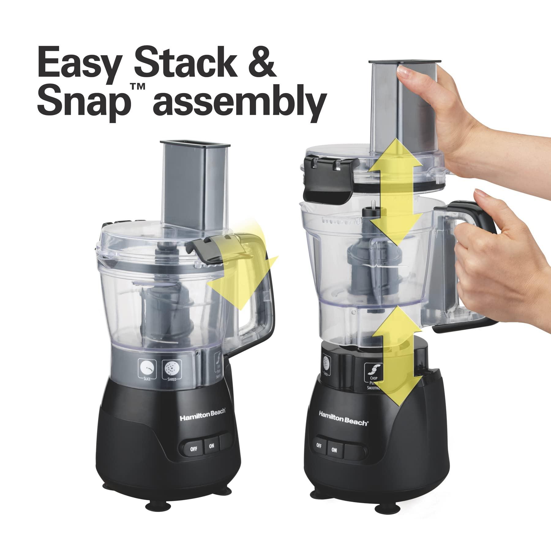 Hamilton Beach Hamilton Beach Stack & Snap 4-Cup Mini Food Processor & Vegetable Chopper, 250 Watts, for Slicing, Shredding, and Puree, Black (70510)