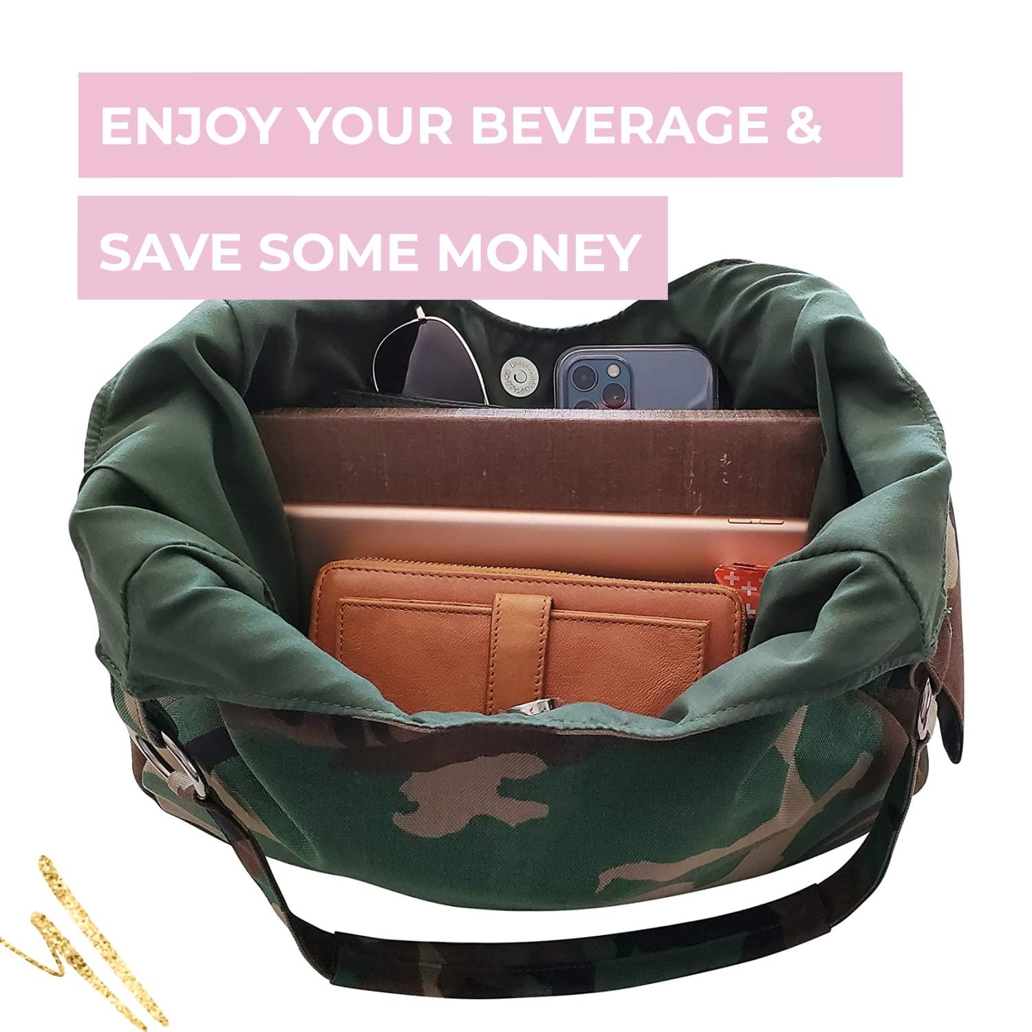 PortoVino PortoVino Swankey Camo Beverage Wine Tote with Hidden, Insulated Flask Compartment Wine Dispenser, Holds and Pours 4 bottle of Wine from Cooler! Perfect for Traveling, Concerts, Bachelorette Party!