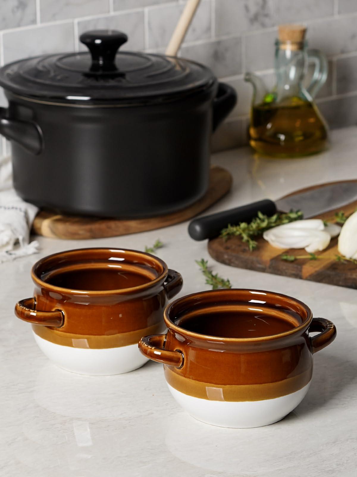 LE TAUCI LE TAUCI French Onion Soup Bowls with Handles, 16 Oz Ceramic French Onion Soup Crocks Oven Safe Serving Bowls for Soup, Chili, Beef Stew, Cereal, Pot Pies, Set of 4