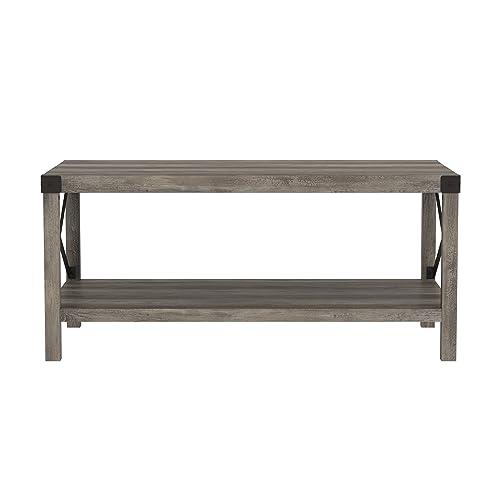 Walker Edison Walker Edison Sedalia Modern Farmhouse Metal X Coffee Table, 40 Inch, Grey Wash