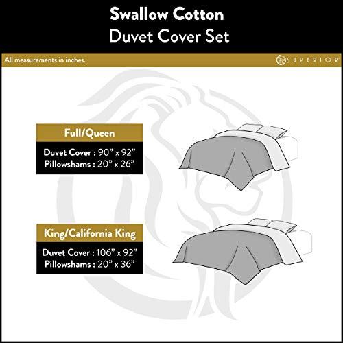 SUPERIOR Superior 100% Cotton Percale Embroidered 3-Piece Duvet Cover Set, Full/Queen, Blue Swallow