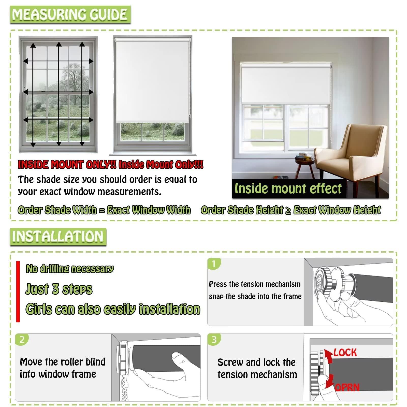 fhsblinds FHSBLINDS No Tool No Drill Blinds for Windows Roller Window Shades-Room Darkening Waterproof Blackout Custom Window Blinds & Shades for Home Kitchen Bedroom Office (Blue 100% Blackout, 50" W x 72" H)