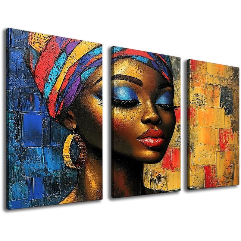 Gyndelphos African 3 Pieces Wall Art Framed Canvas Abstract Art Pictures Wall Decor Figure Painting Art wrok for Living Room Bedroom Home Dcor