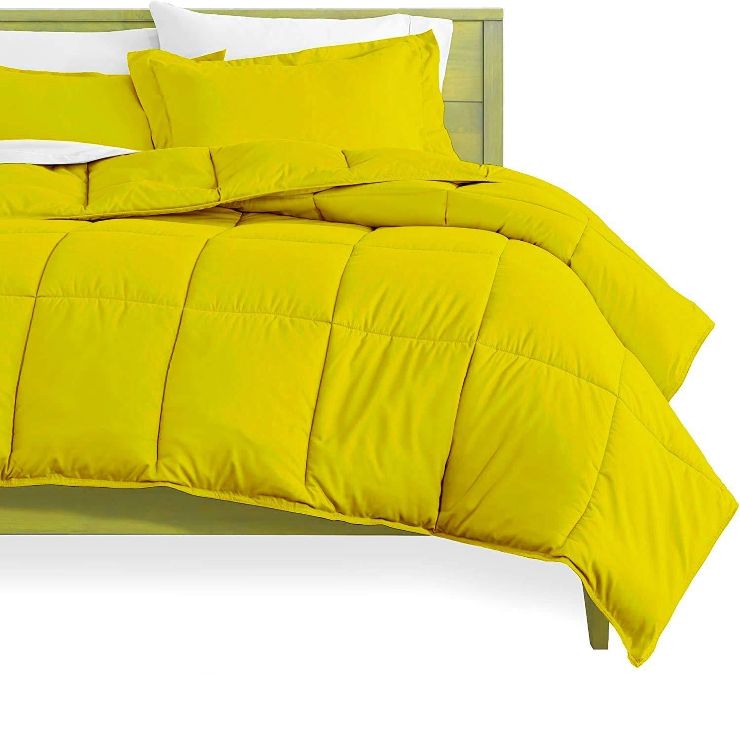 Dhruvi Bedding Dhruvi Bedding All Season Luxury - 100% Organic Cotton King Size 90 x 102 Inches 1 Piece Goose Down Alternative Comforter, 400 GSM - Machine Washable (Yellow Solid)