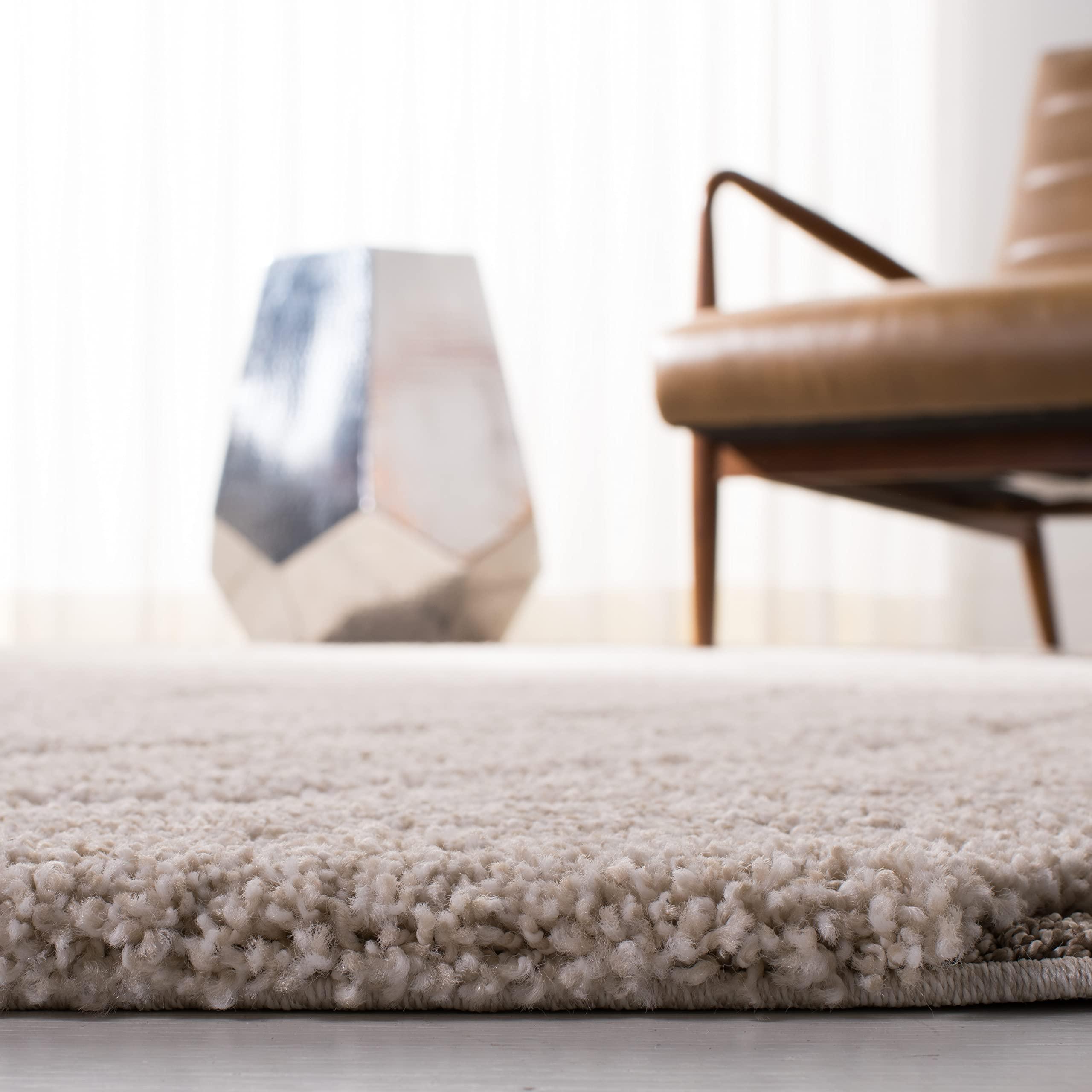 Safavieh SAFAVIEH Florida Shag Collection 6'7" Square Cream / Light Blue SG472 Abstract Wave Non-Shedding Living Room Bedroom Dining Room Entryway Plush 1.2-inch Thick Area Rug