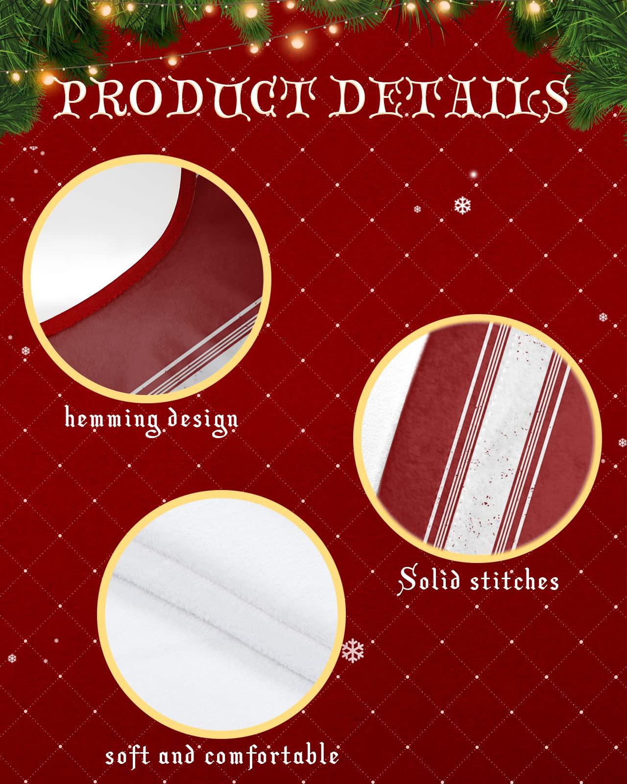 Edwiinsa Christmas Tree Skirt 48 Inches Large Christmas Skirt Tree, Christmas Red Tree Skirt Christmas Decorations for Fireplace Party Holidays Indoor Outdoor Luxurious Xmas Red White Striped