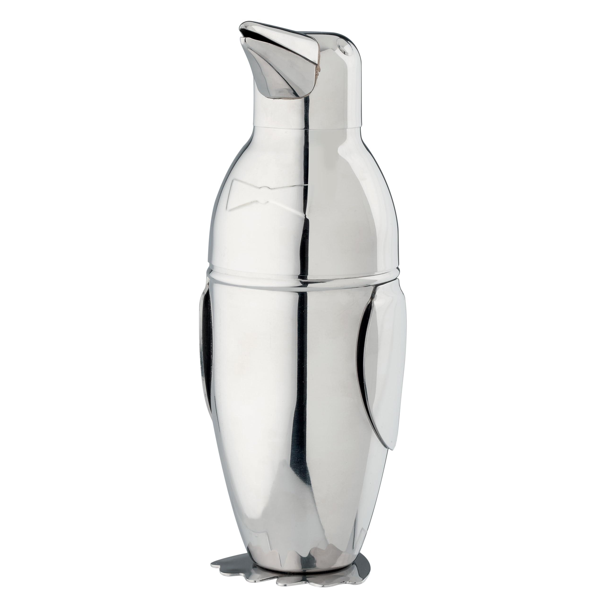 HIC Kitchen HIC Bar Penguin Cocktail Shaker, 18/8 Stainless Steel, Mirror Finish, 3-Piece Set, Holds 18-Ounces